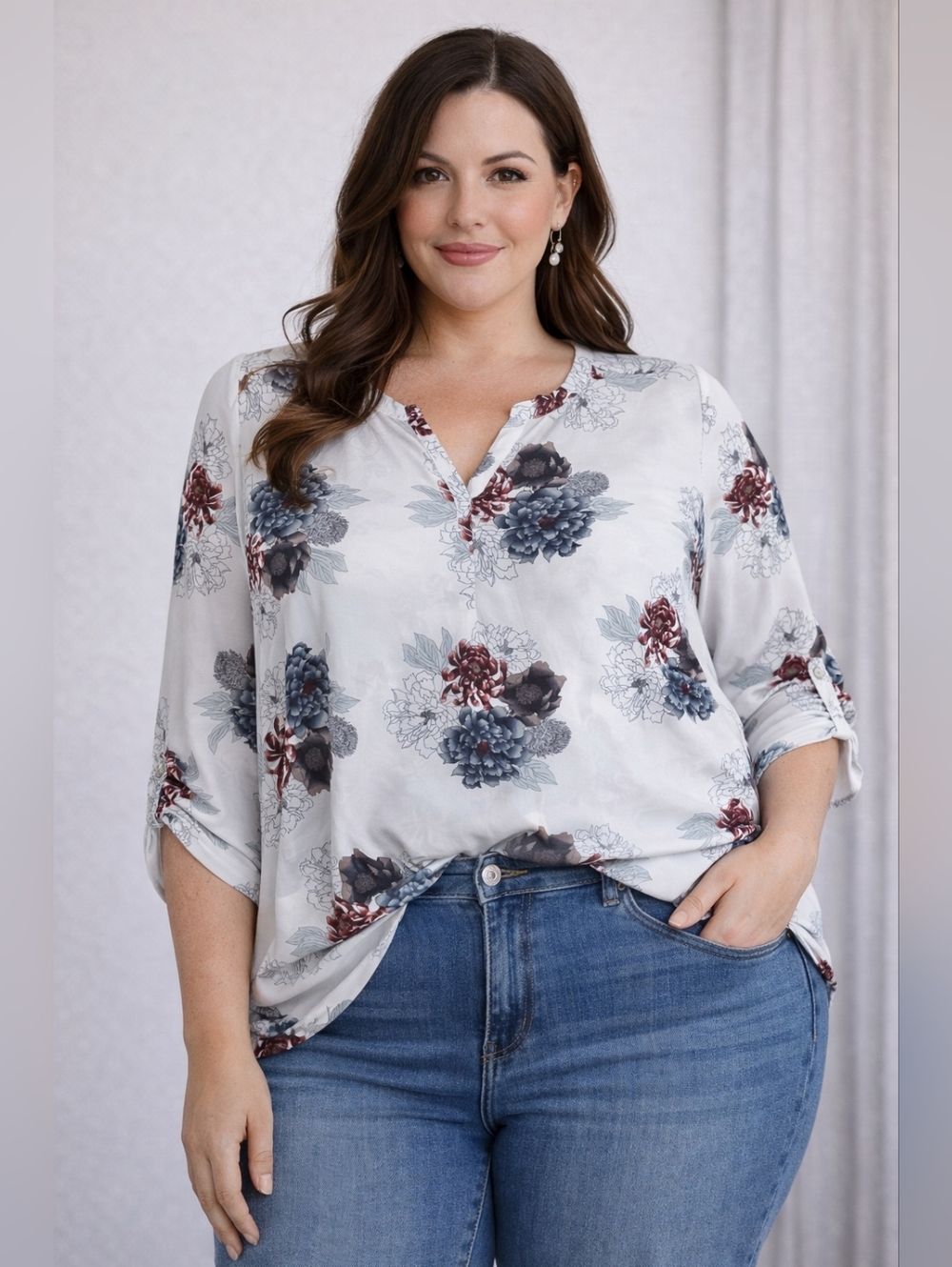 Floral Blouse 2X Workwear Chic Soft Feminine Office Top